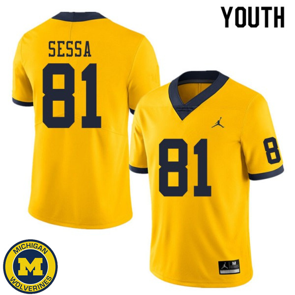 Youth University of Michigan #81 Will Sessa Yellow Official Game Jersey